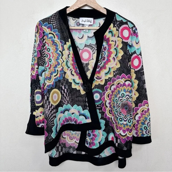 Joseph Ribkoff Womens Cover Up 8 Kimono Open Knit Multicolor Jacket - Picture 4 of 15